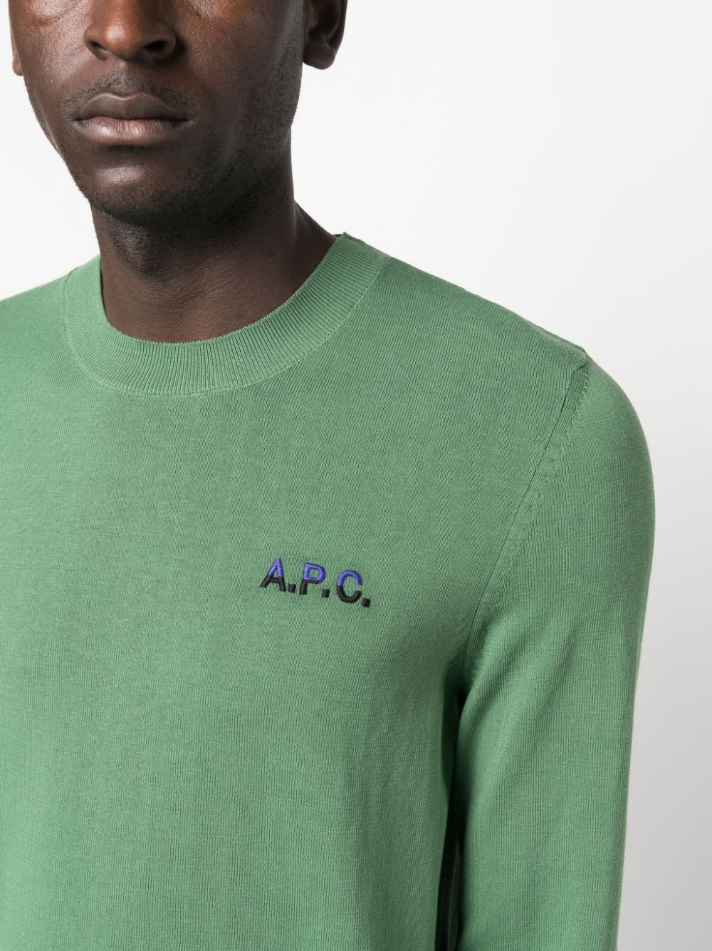 Shop Apc Logo-embroidered Fine-knit Jumper In Grün