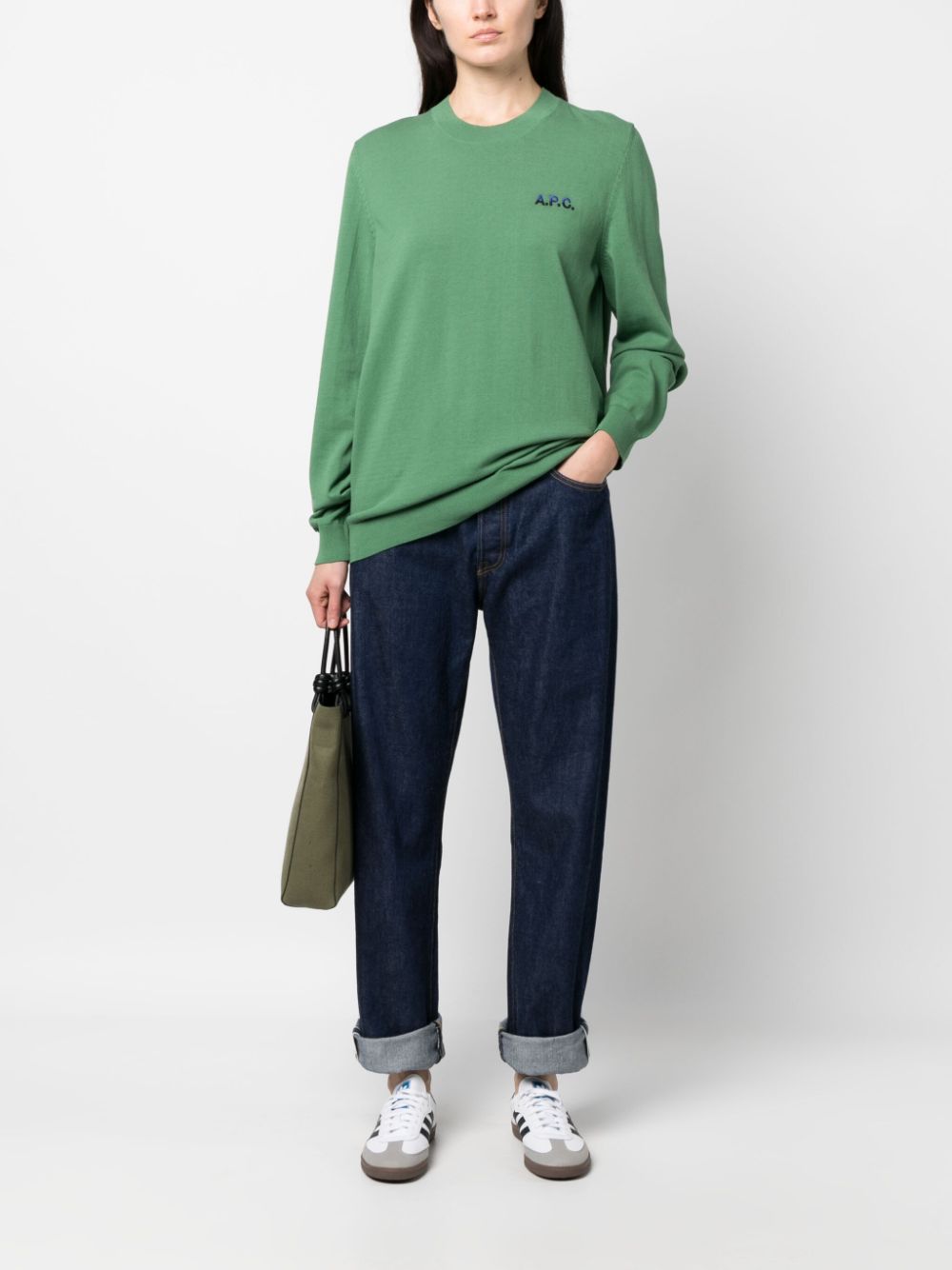 A.P.C. logo-embroidered fine-knit jumper Men