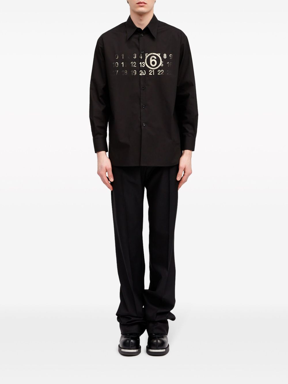 Shop Mm6 Maison Margiela Numbers-print Cotton Shirt In Black