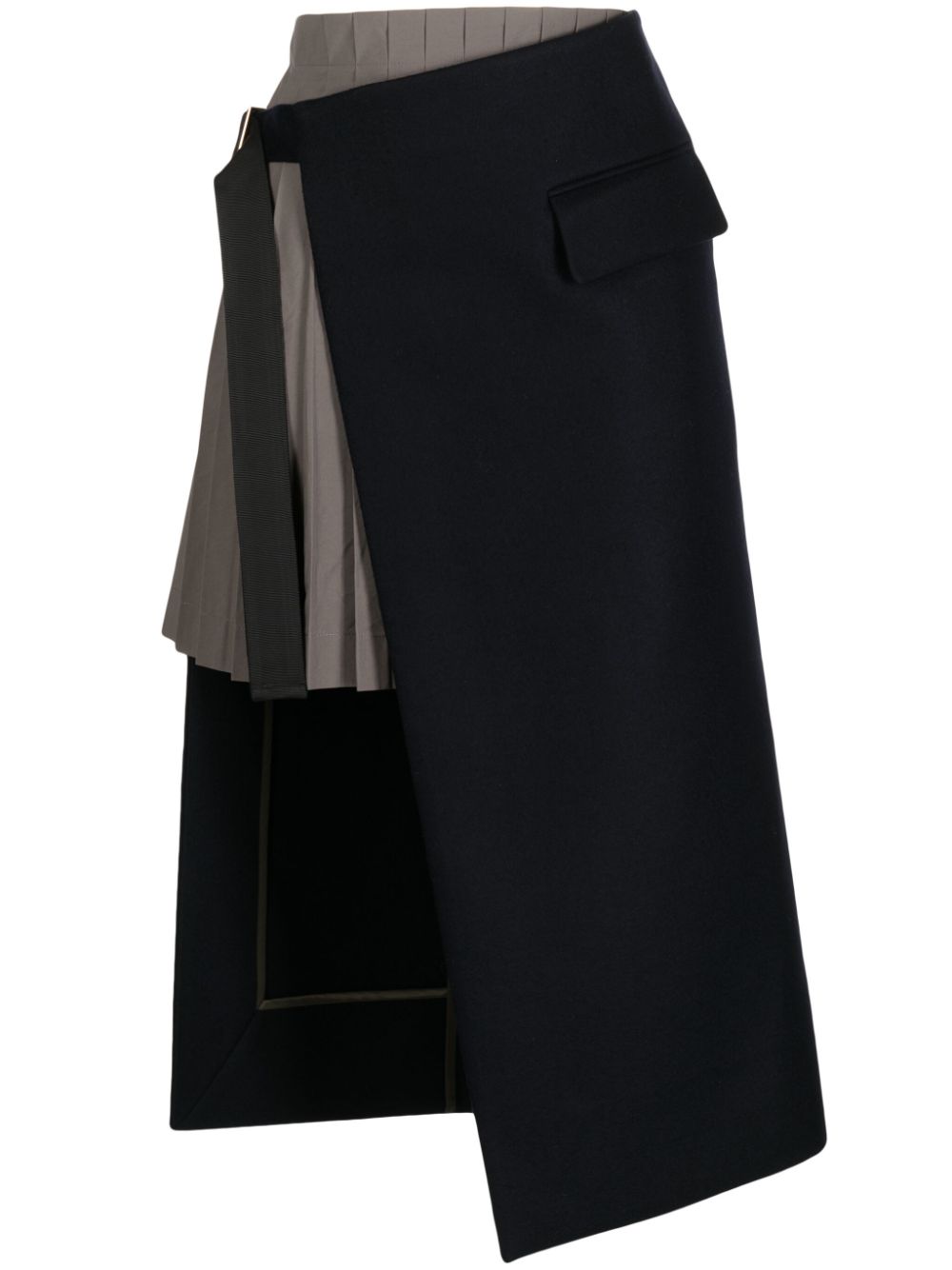 Sacai Womens Navy Contrast-panel Pleated Wool Midi Skirt In Blue | ModeSens