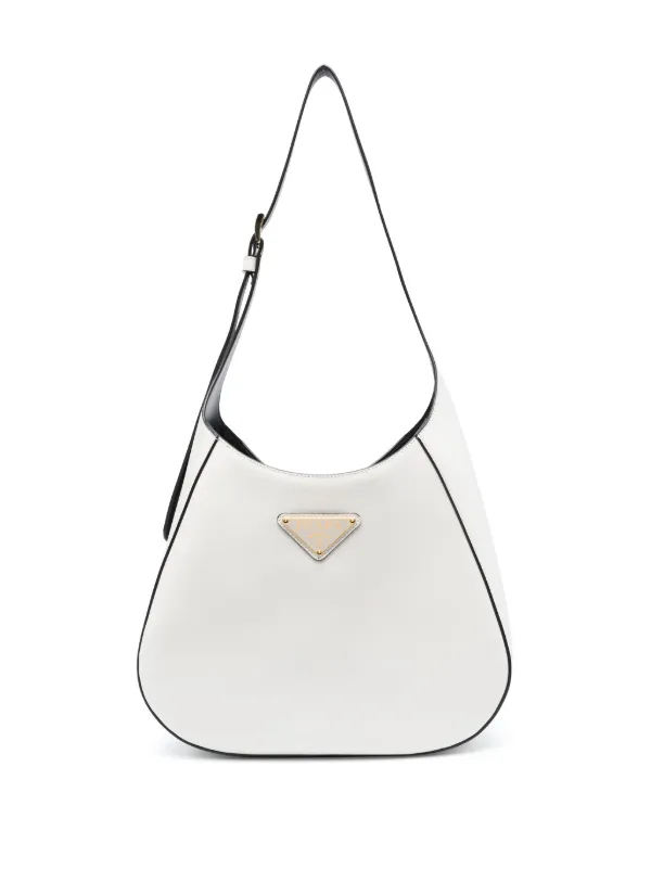 Prada triangle-logo Leather Shoulder Bag | White | FARFETCH