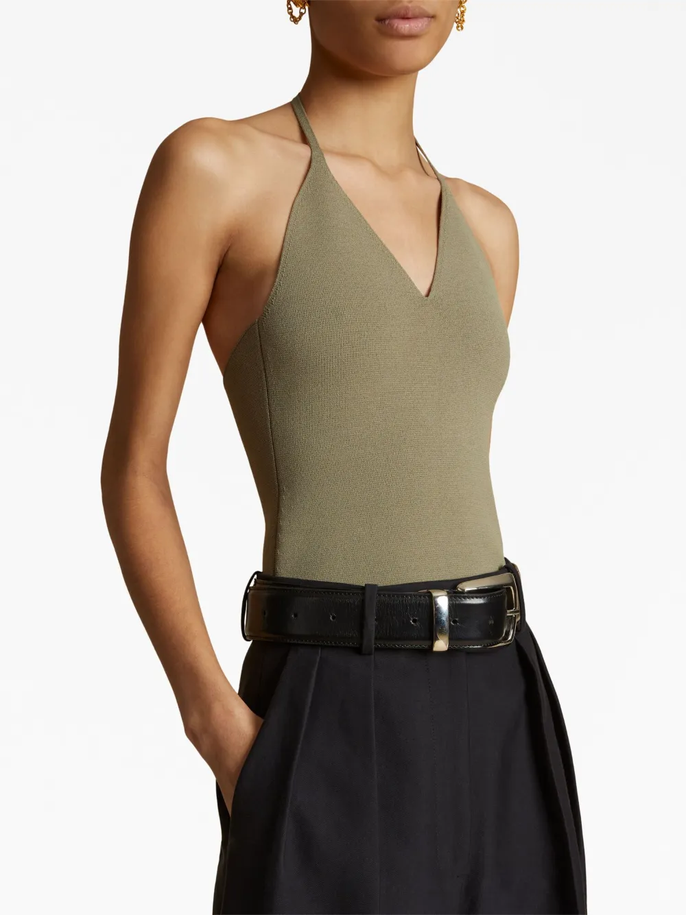 Khaite Thaiane Knitted Jersey Halterneck Top In Green