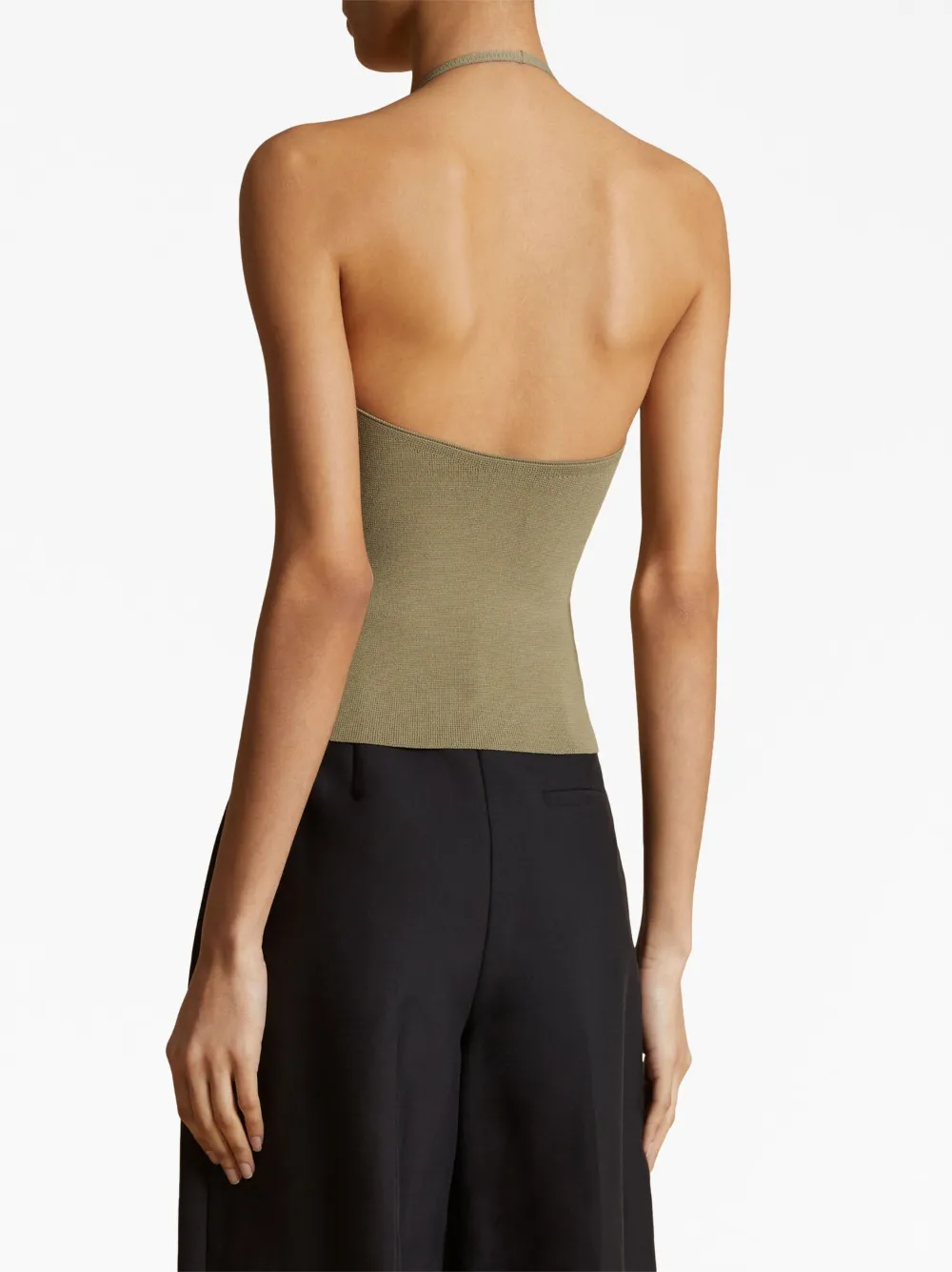 Khaite Thaiane Knitted Jersey Halterneck Top In Green
