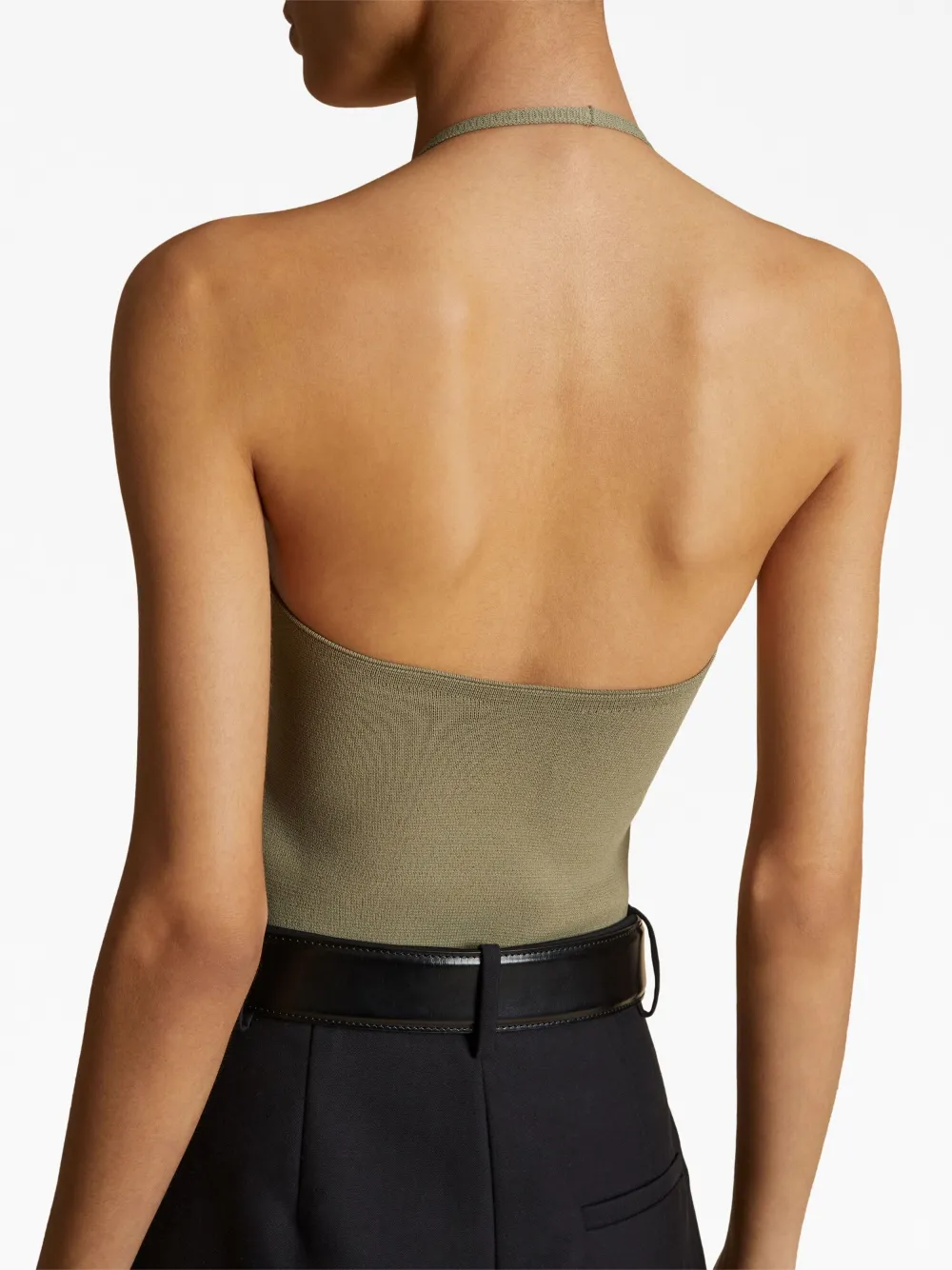 Khaite Thaiane Knitted Jersey Halterneck Top In Green