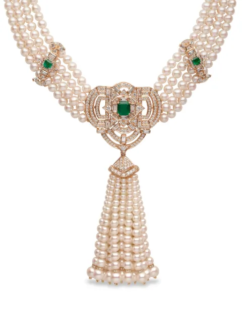 Yoko London 18kt rose gold Tassel freshwater pearl and diamond necklace
