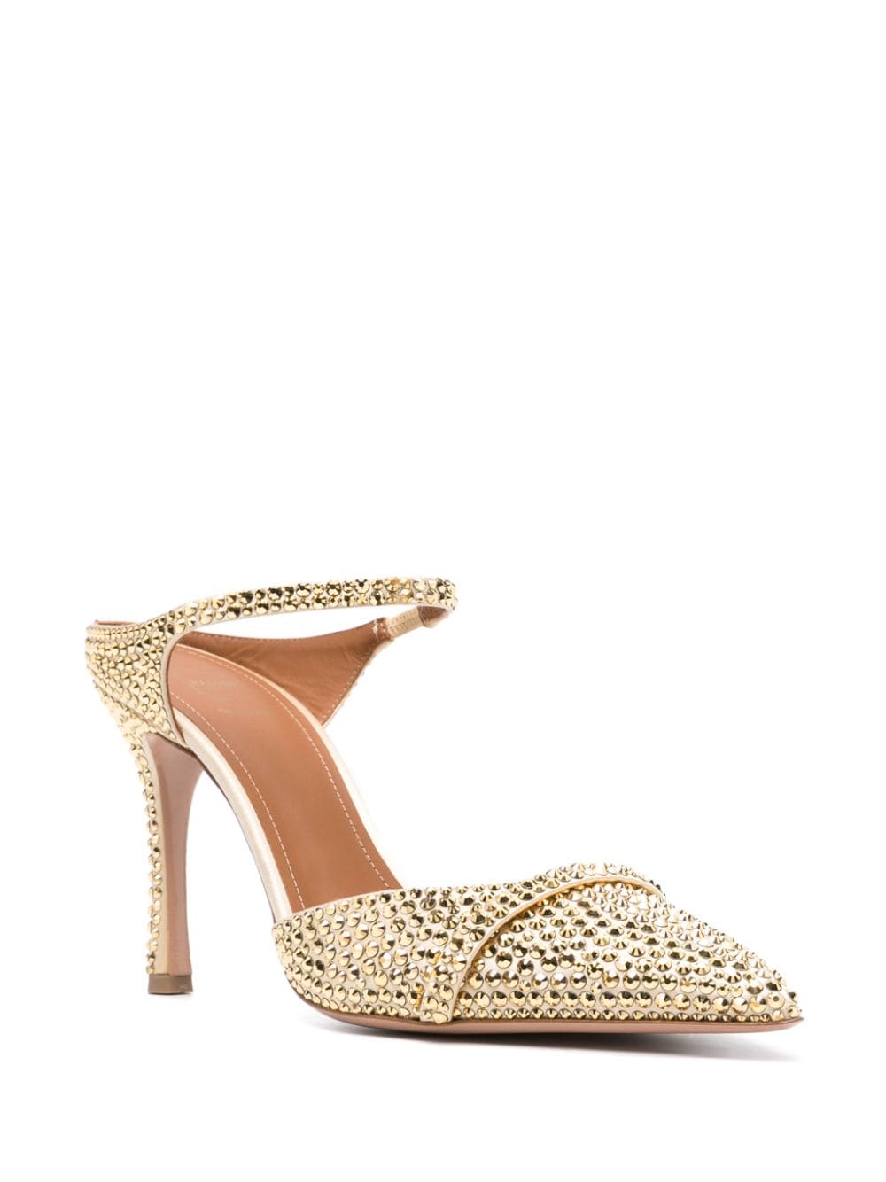 Shop Malone Souliers Uma 90mm Crystal-embellished Mules In Gold