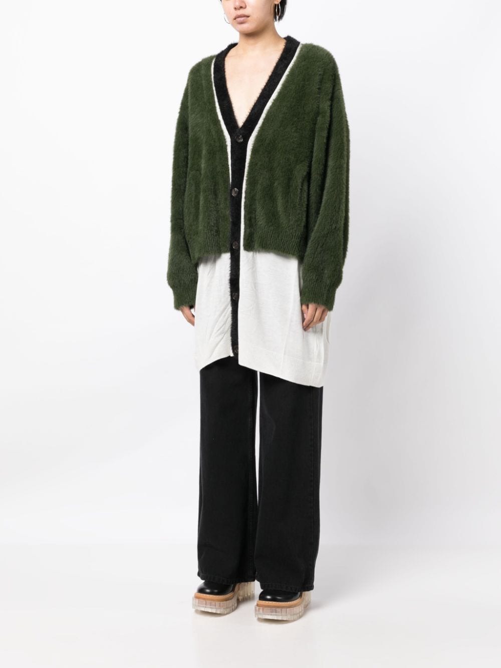 Shop Undercover Layered-design V-neck Cardigan In Grün