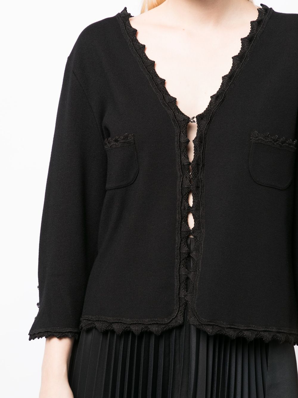 CHANEL crochet-trim V-neck cardigan Women