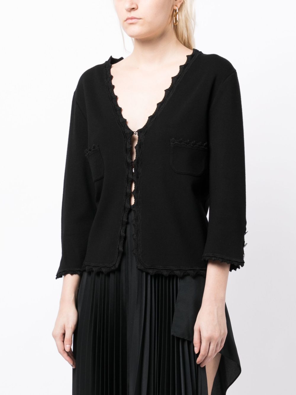 Cheap HOT SALE CHANEL crochet-trim V-neck cardigan Women