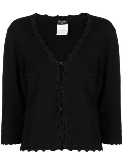 Cheap HOT SALE CHANEL crochet-trim V-neck cardigan Women