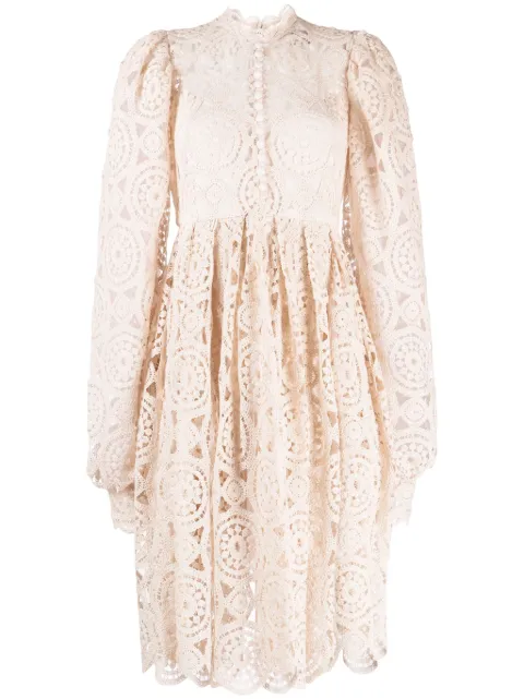 ANOUKI puff-sleeve crochet-cotton dress