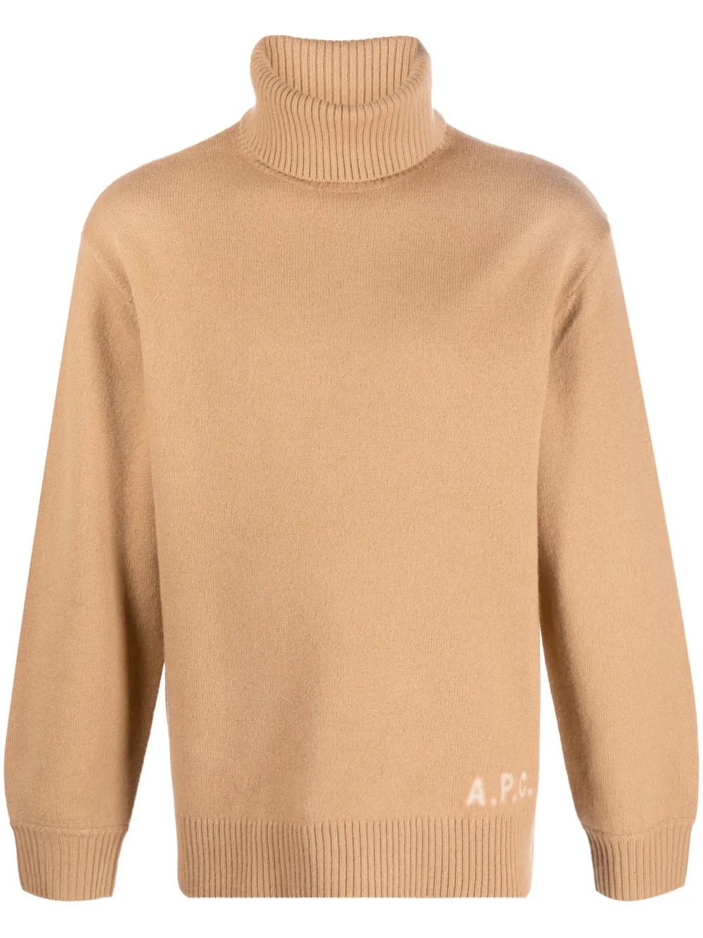 Apc Logo Wool Knit Turtleneck Sweater In Neutrals
