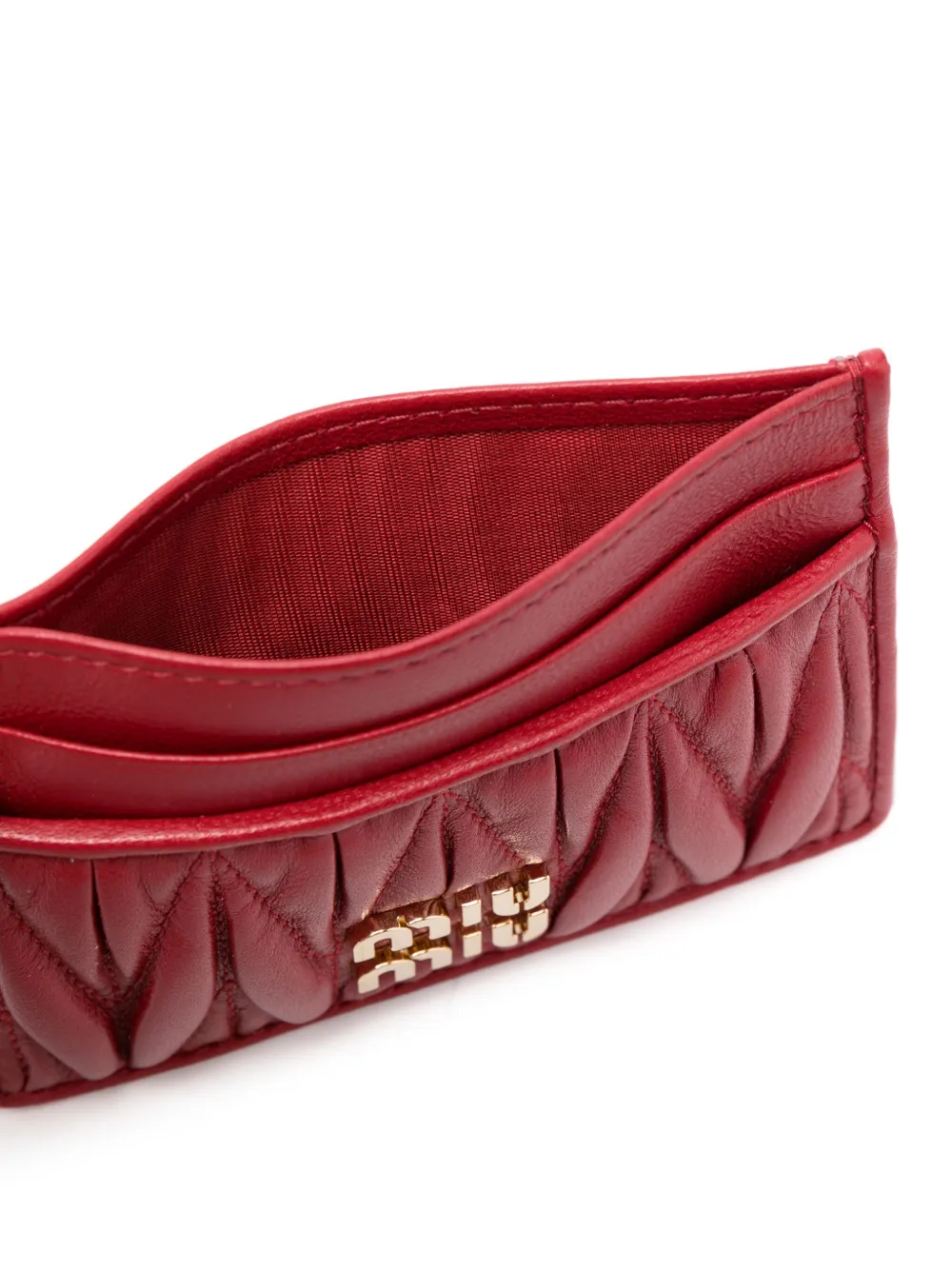 Miu Miu Logo-plaque Matelassé Cardholder In Rot