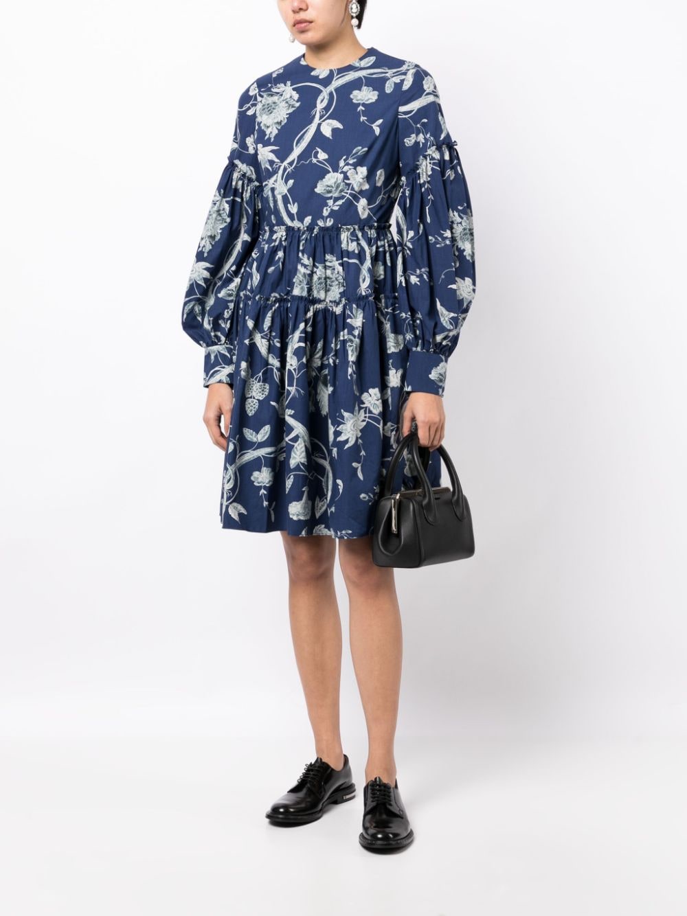 Shop Erdem Floral-print Tiered Dress In Blue