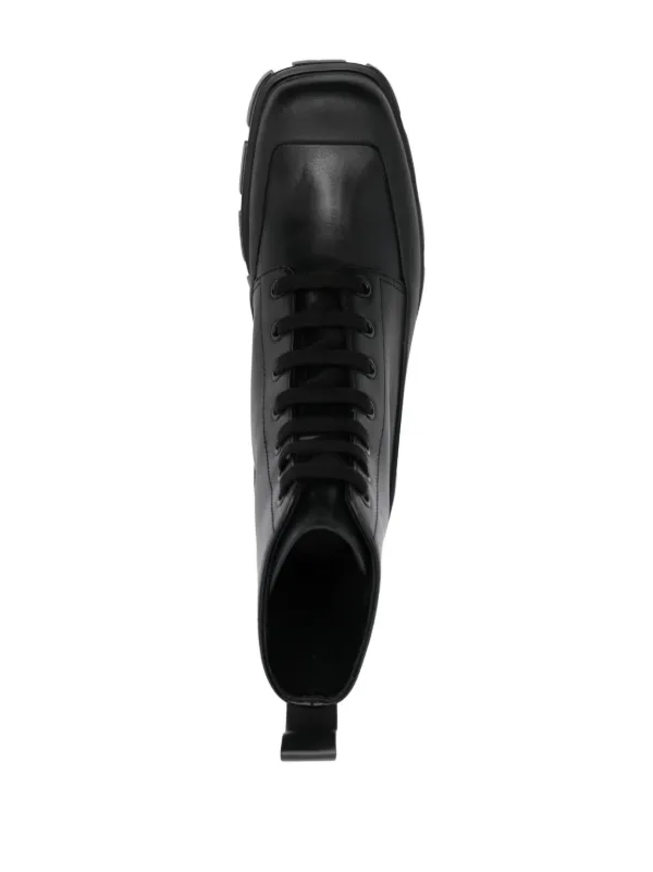 Prada square-toe Leather Combat Boots | Black | FARFETCH