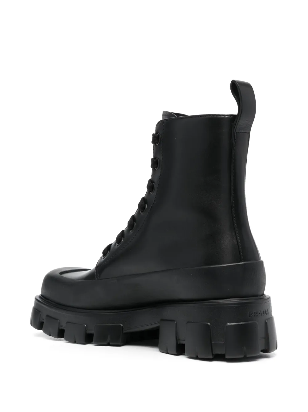 Prada square-toe leather combat boots Black