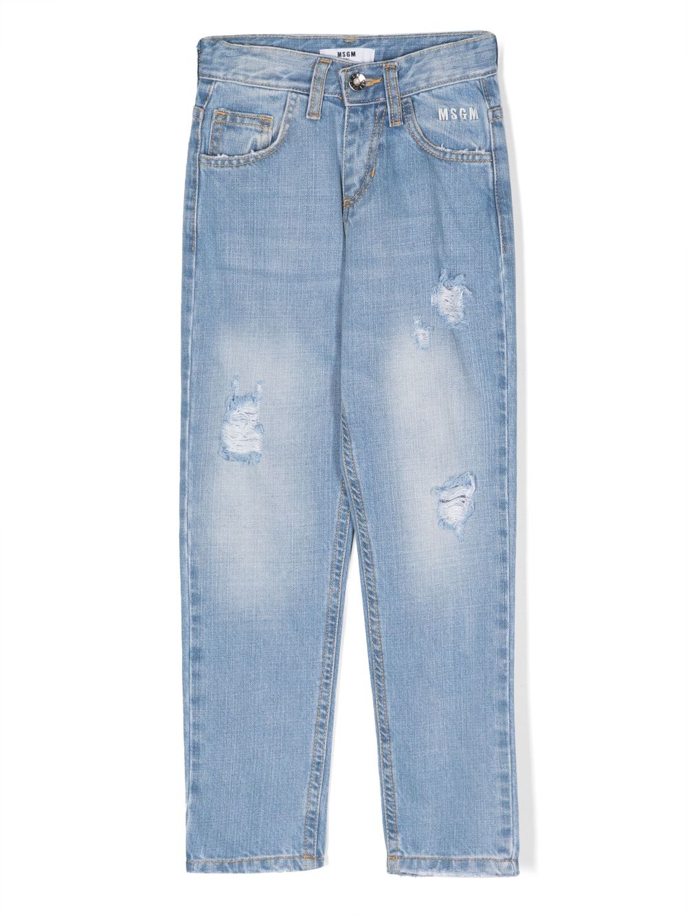 MSGM Kids logo-embroidered ripped-detail jeans - Blue