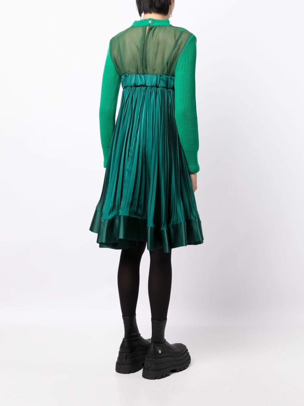 Shop Sacai Pleated Layered Wool Dress In Green