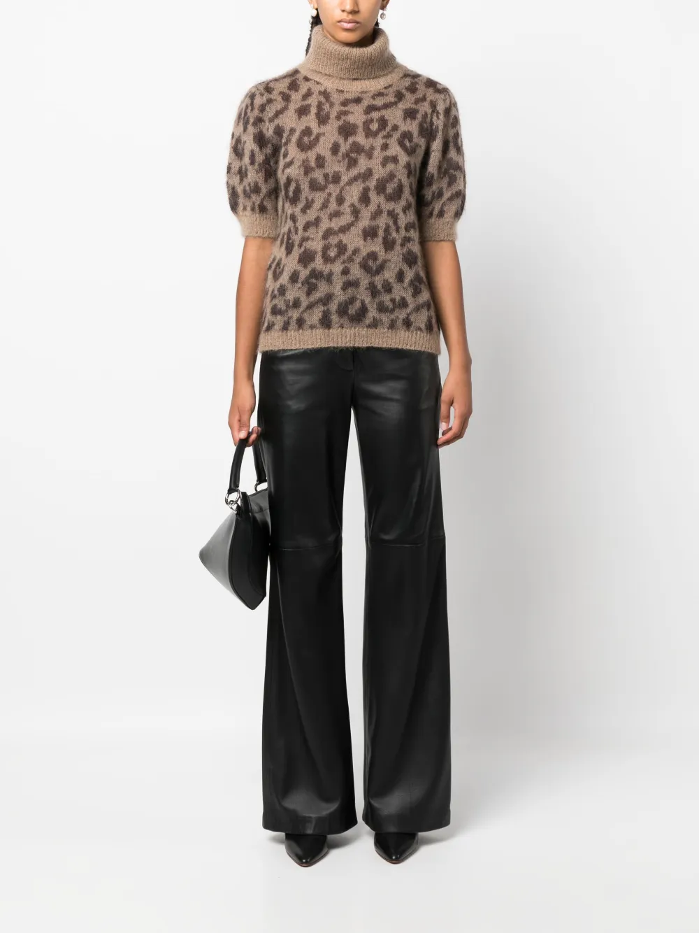 P.A.R.O.S.H. leopard-print short-sleeve roll-neck jumper - Beige