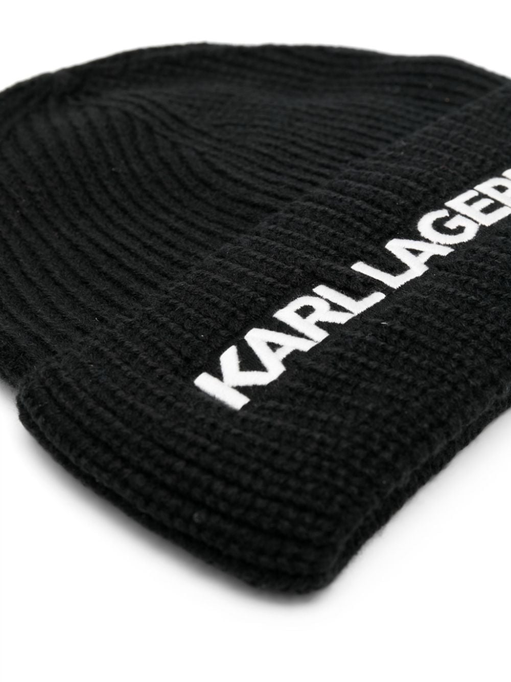 Shop Karl Lagerfeld Logo-embroidered Ribbed Beanie In Black