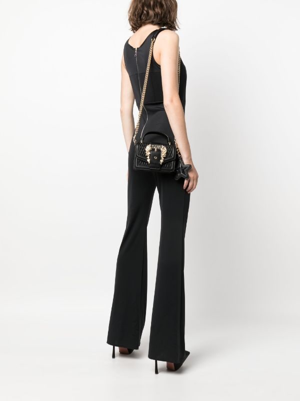 Versace Jeans Couture Black Small Half Moon Baroque Buckle Shoulder Ba