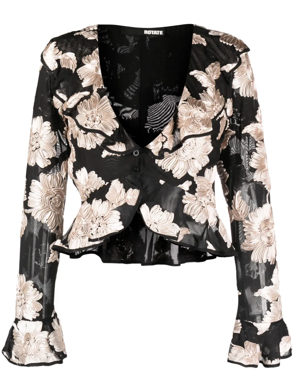ROTATE BIRGER CHRISTENSEN floral-applique crepe ruffled blouse Women