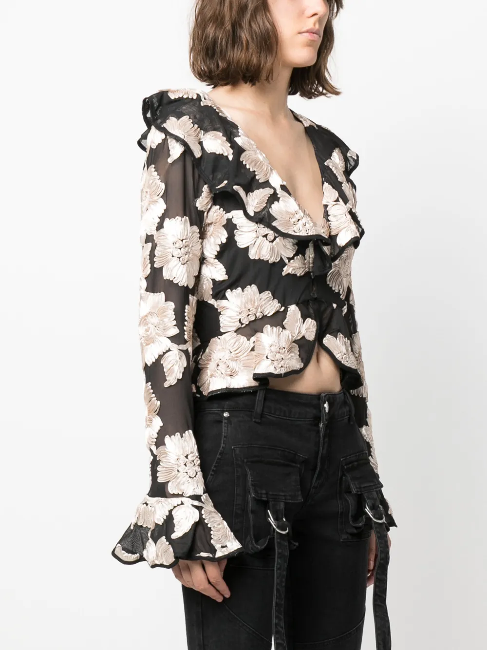 Affordable ROTATE BIRGER CHRISTENSEN floral-applique crepe ruffled blouse Women