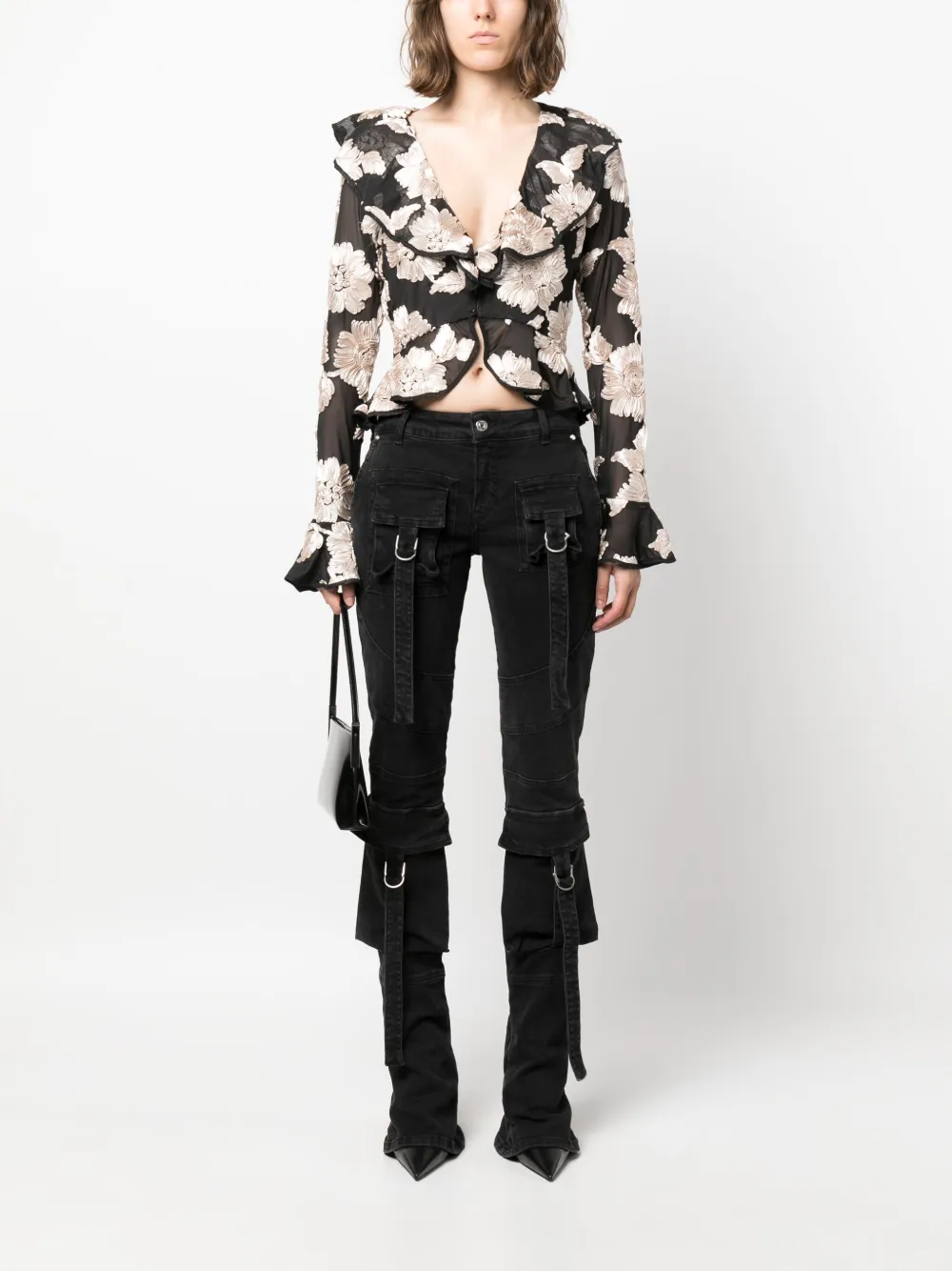 Affordable ROTATE BIRGER CHRISTENSEN floral-applique crepe ruffled blouse Women