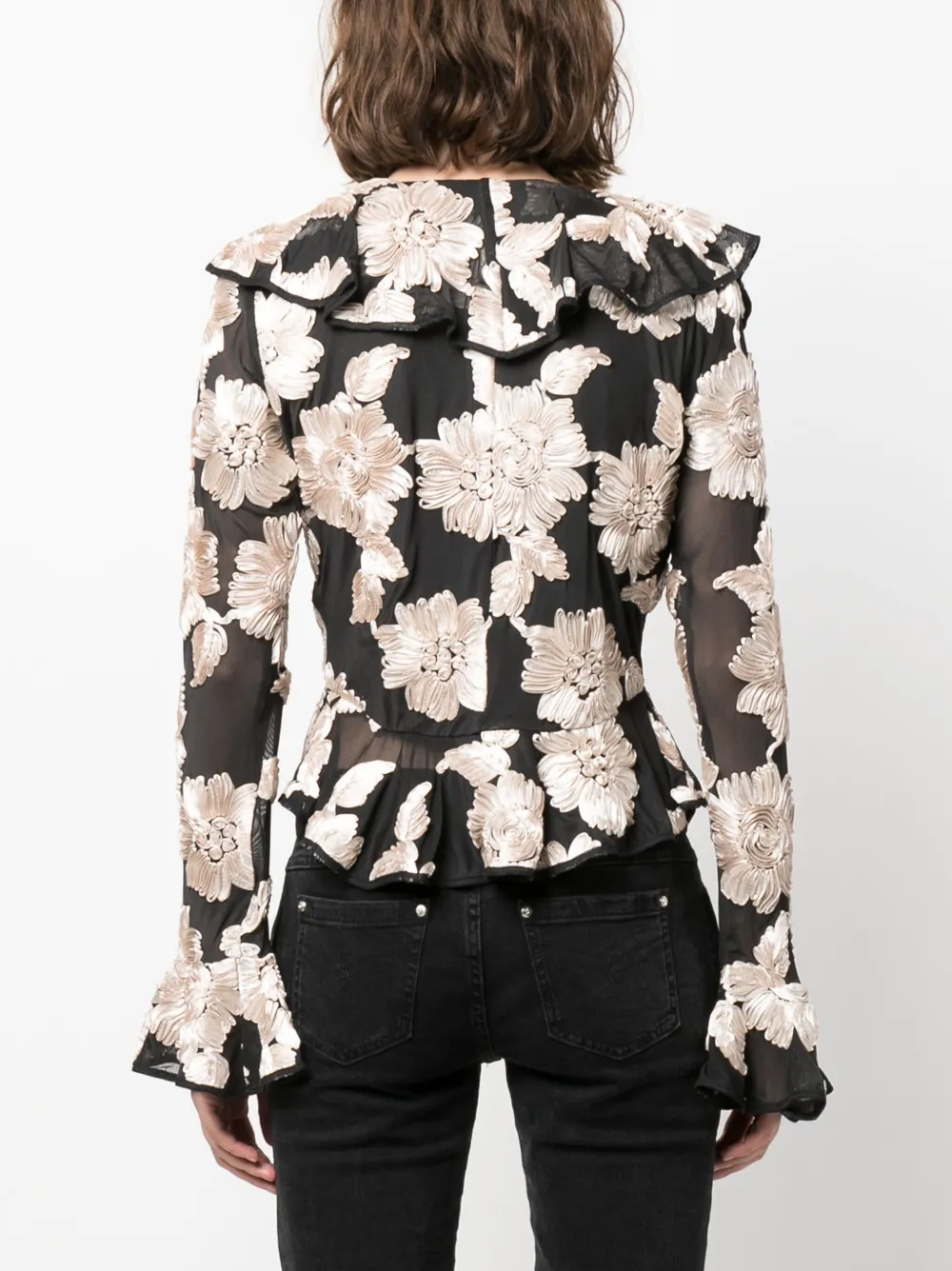 Affordable ROTATE BIRGER CHRISTENSEN floral-applique crepe ruffled blouse Women