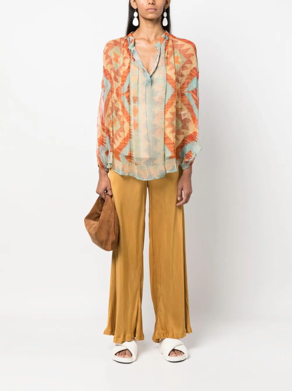 Mes Demoiselles abstract-print long-sleeve blouse - Blauw