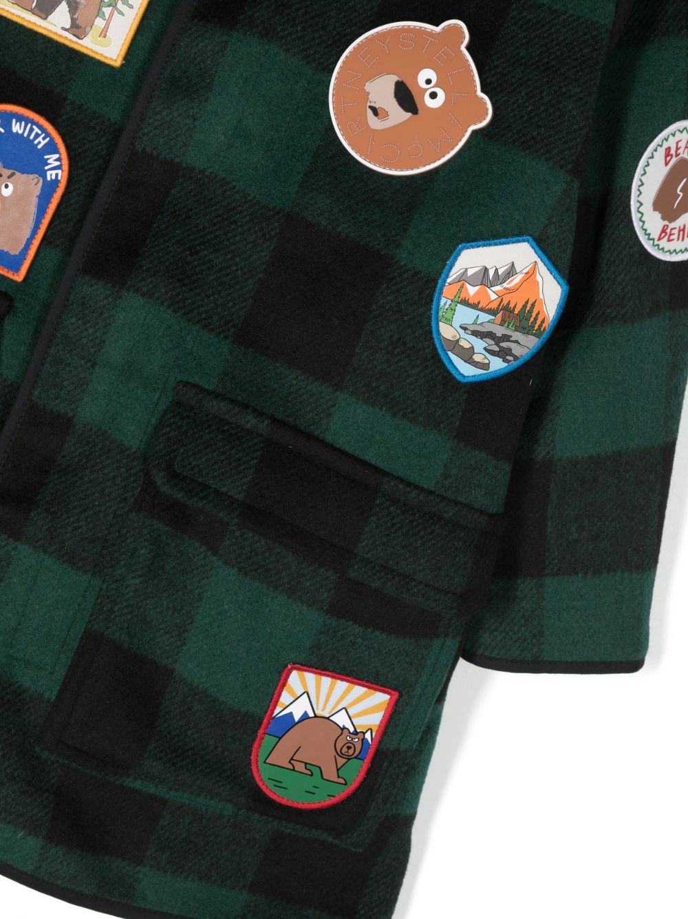 Stella McCartney Kids badge-detailing Checked Coat - Farfetch