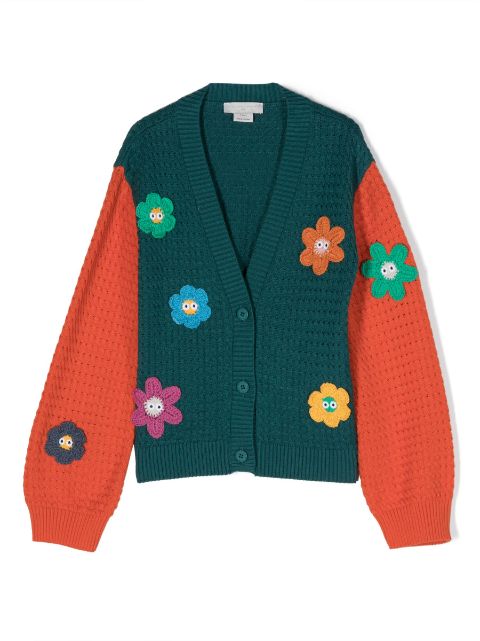 Stella McCartney Kids floral-embroidered crochet-knit cardigan