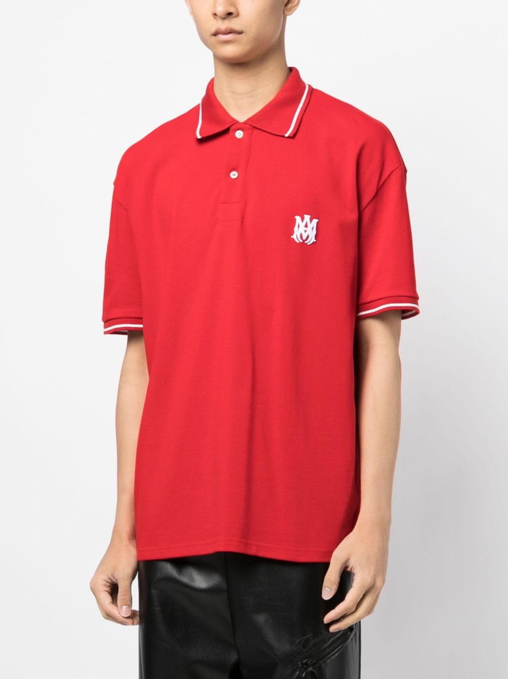 Shop Amiri Logo-embroidered Cotton Polo Shirt In Red