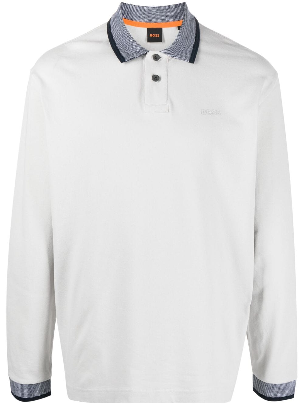 Hugo Boss Long-sleeve Cotton Polo Shirt In Grey