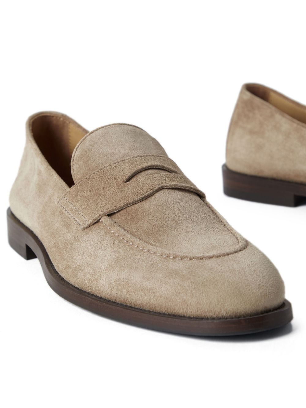 Shop Brunello Cucinelli Suede Penny Loafers In Neutrals