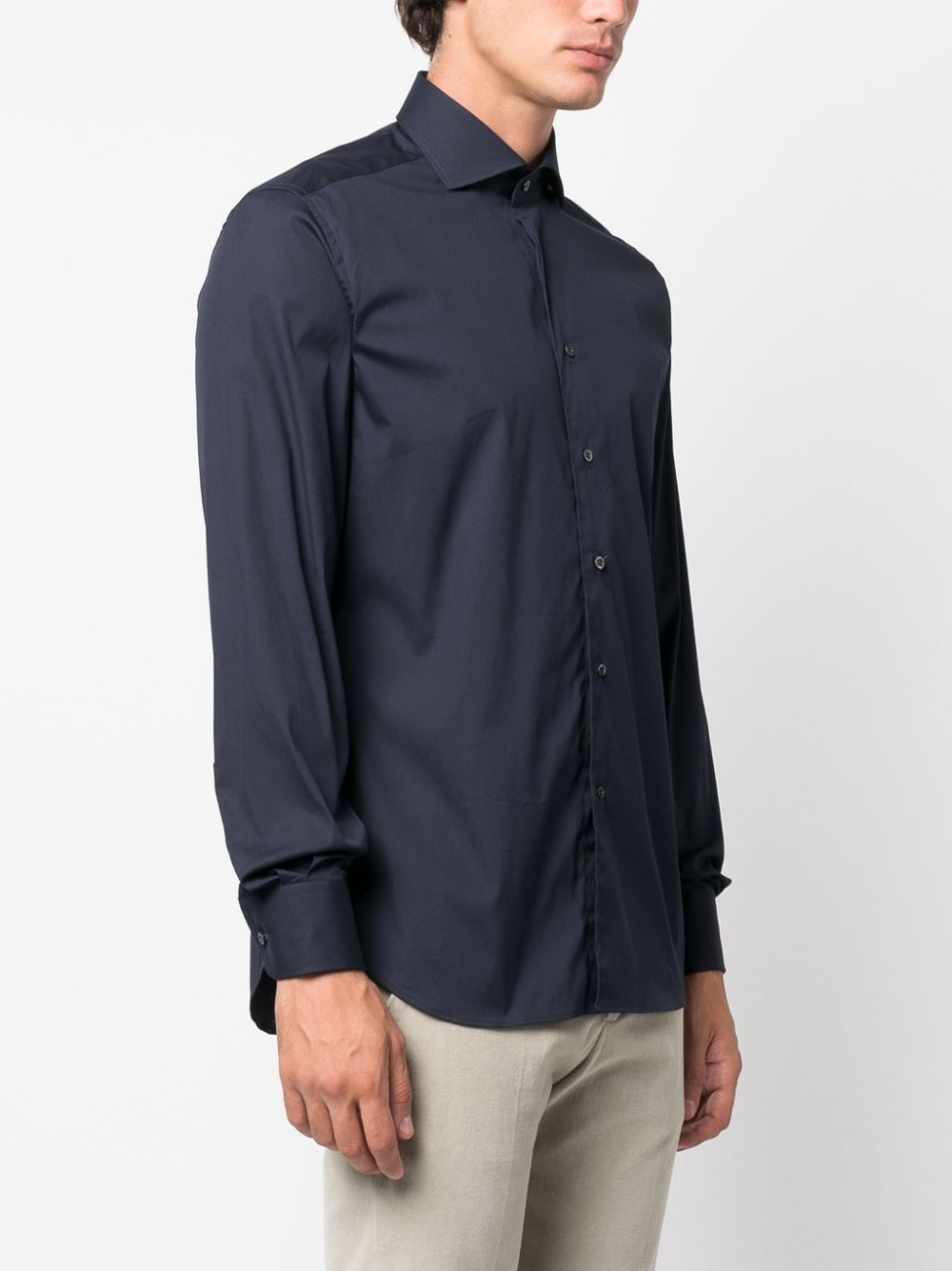 Shop Corneliani Cutaway Collar Long-sleeve Shirt In Blue
