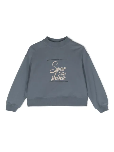 Brunello Cucinelli Kids slogan-embroidered cotton hoodie