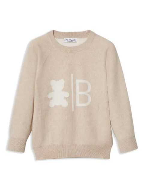 Brunello Cucinelli Kids logo-jacquard cashmere jumper