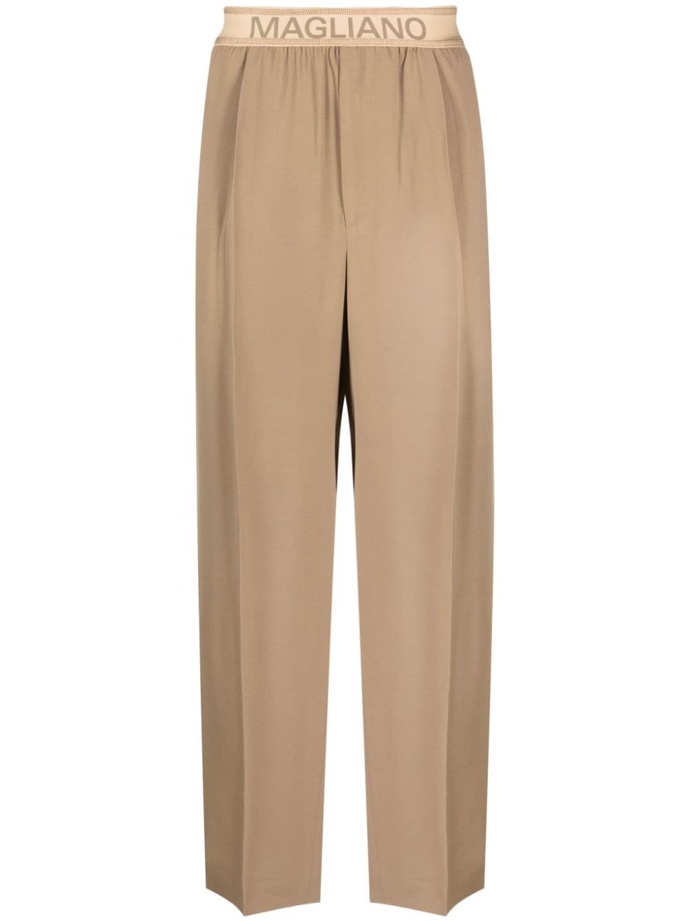 Magliano Logo-waistband Straight-leg Trousers In Brown