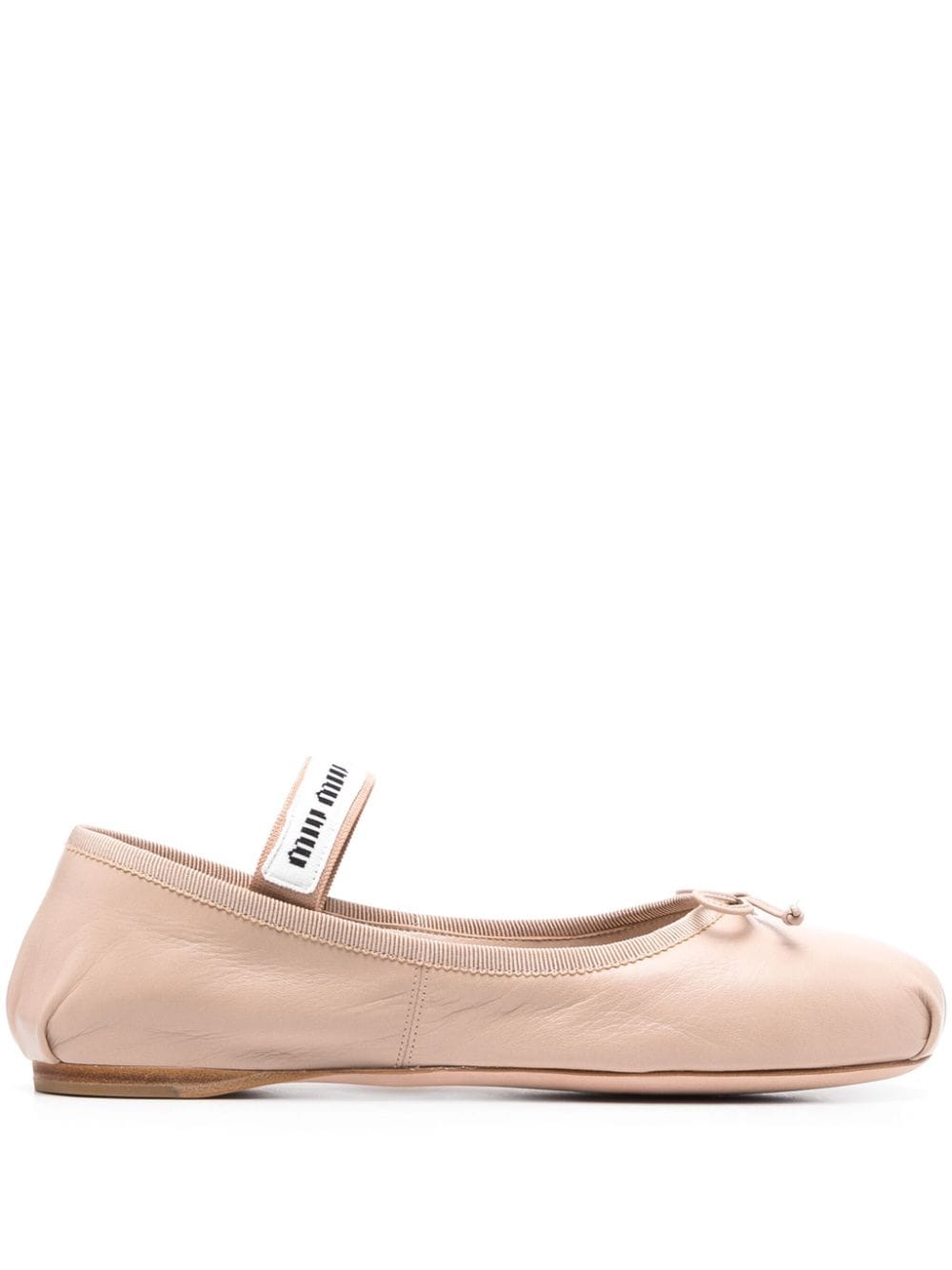 MIU MIU LOGO-PRINT LEATHER BALLERINA SHOES