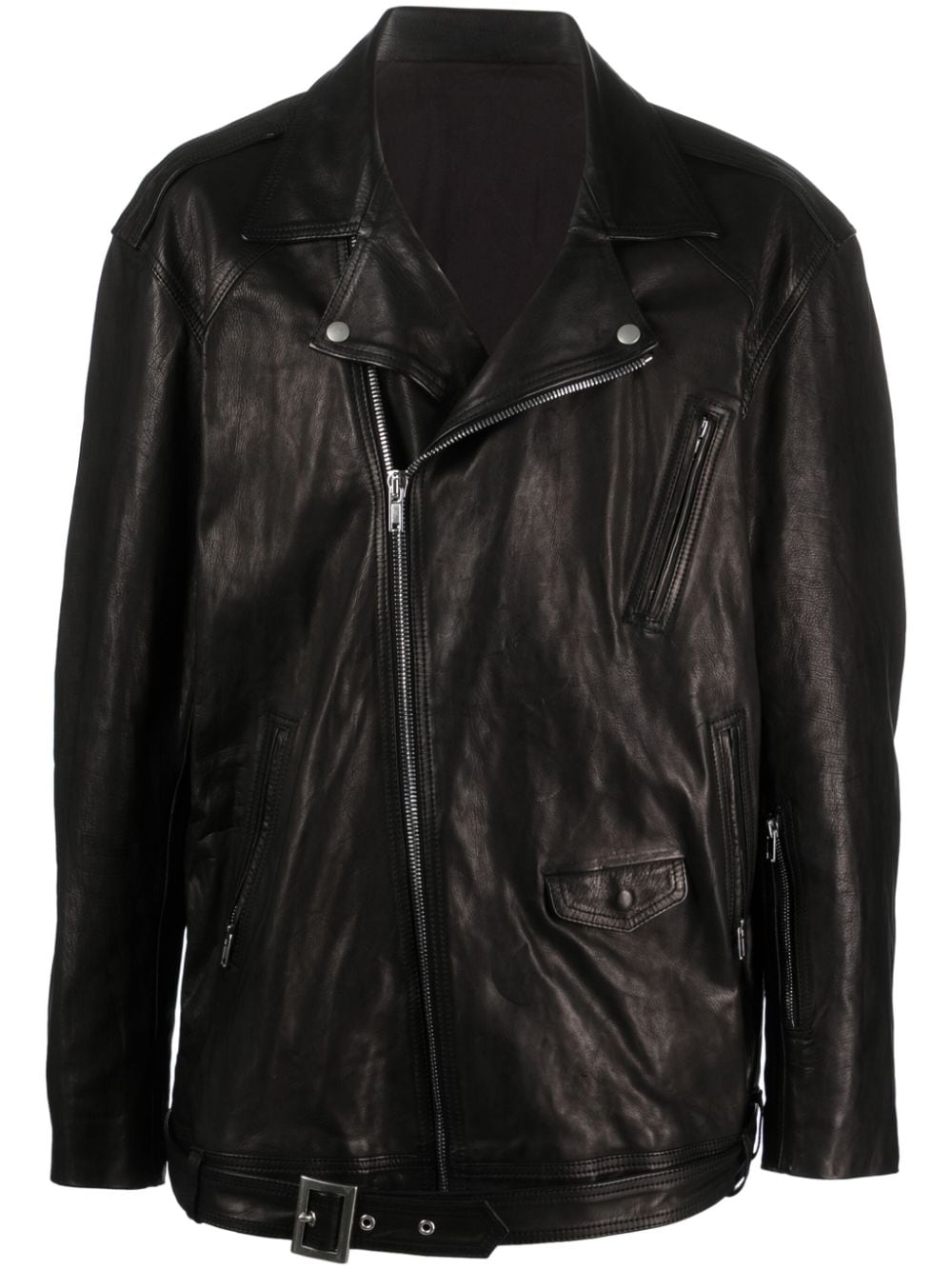 Rick Owens Luke Stooges Leather Biker Jacket In Black