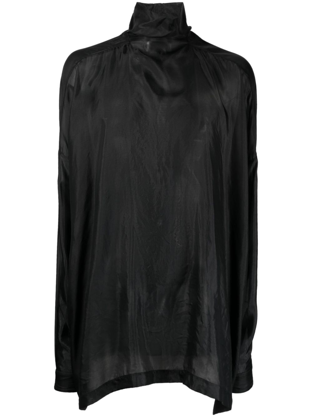 Rick Owens Tabard High-neck Silk Shirt In Black