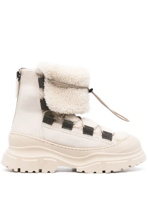 Brunello Cucinelli ankle fleece leather boots