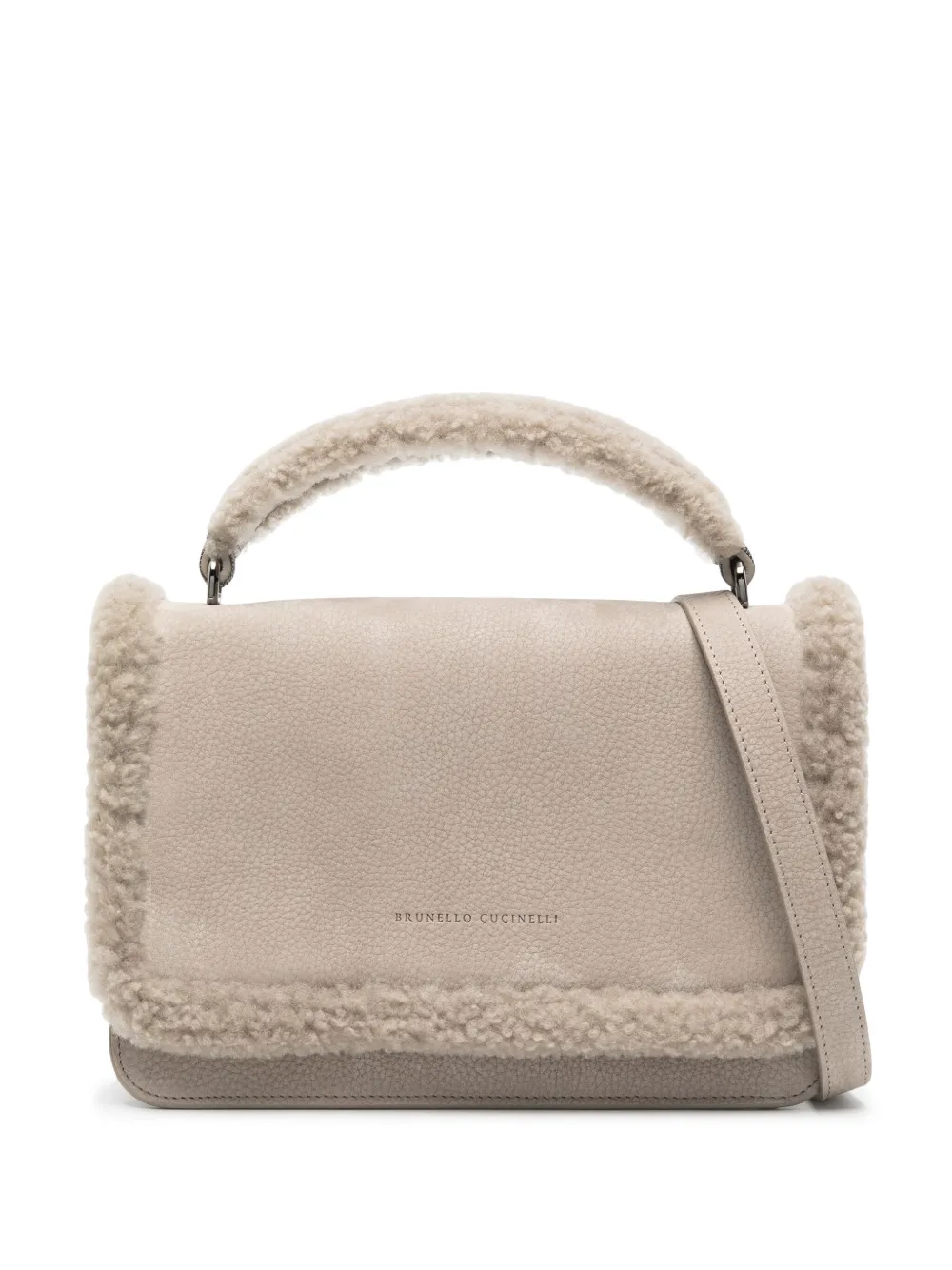 Brunello Cucinelli City shearling-trim leather bag