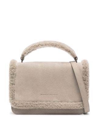 Brunello Cucinelli City shearling-trim Leather Bag - Farfetch