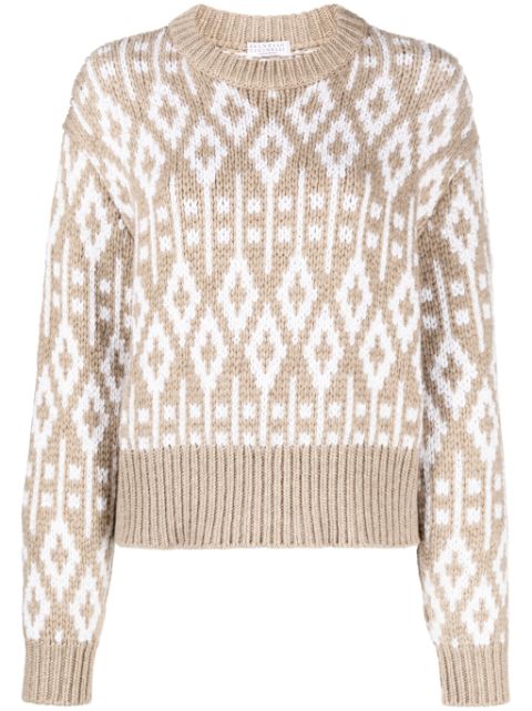 Brunello Cucinelli crew neck printed cashmere jumper Women