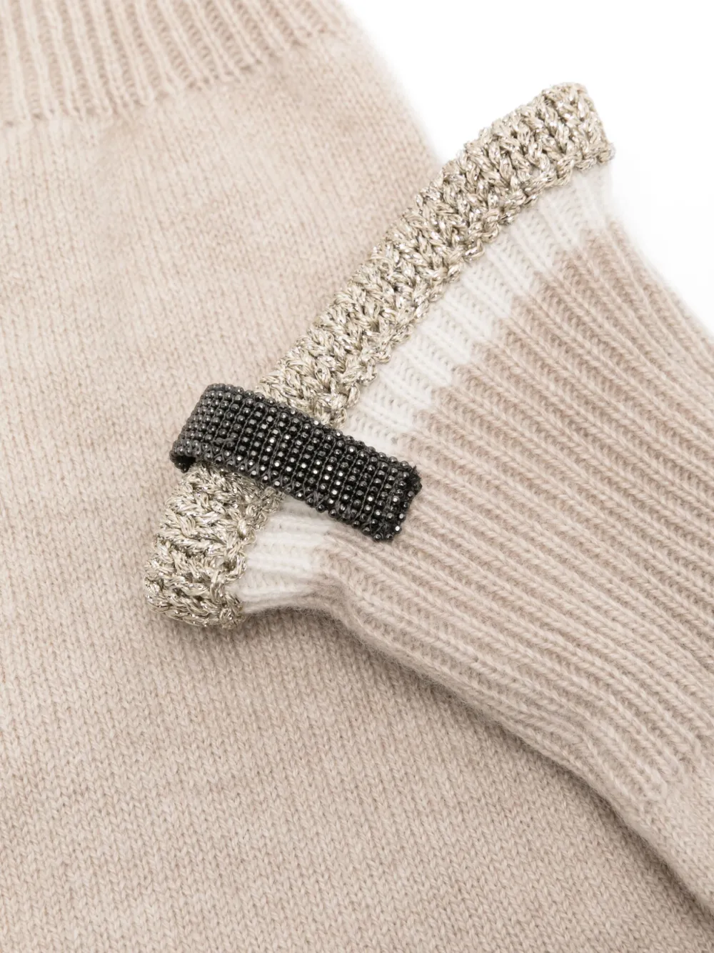 Brunello Cucinelli striped-edge knitted cashmere gloves - Beige