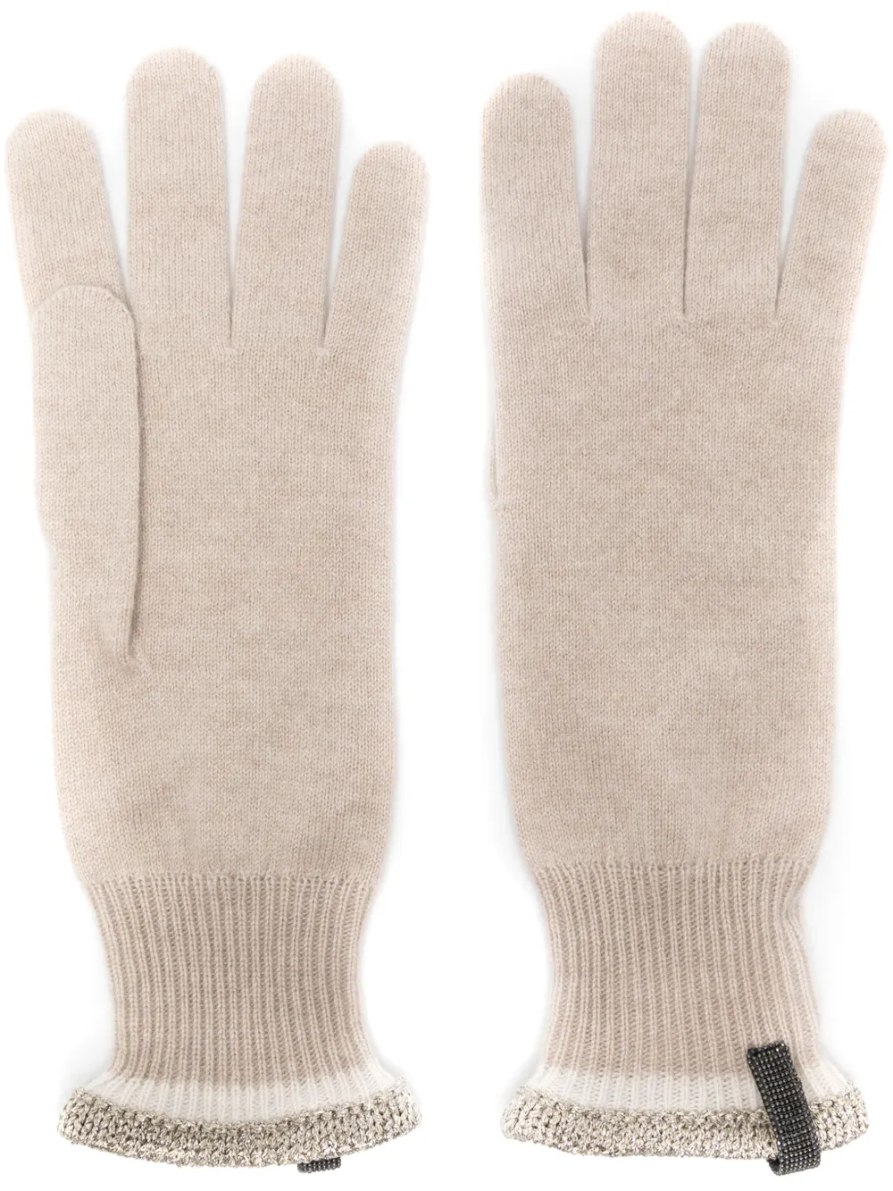Brunello Cucinelli striped-edge knitted cashmere gloves - Nude