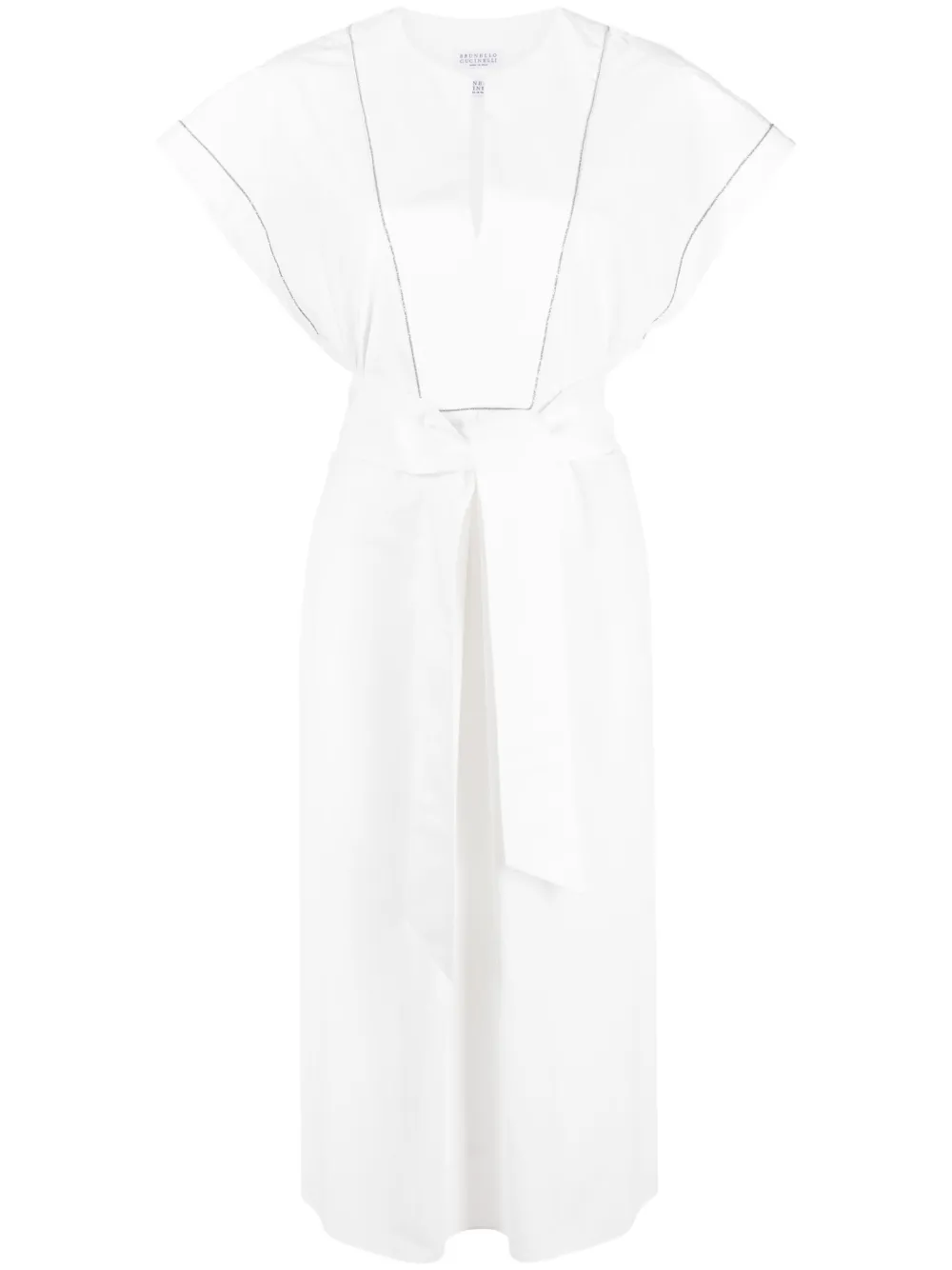Brunello Cucinelli cap-sleeve belted cotton dress – White