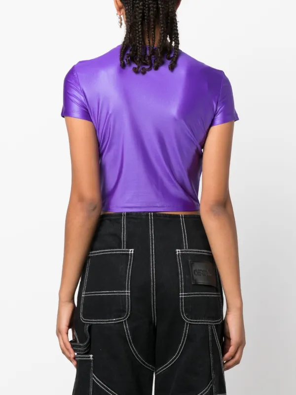 VERSACE JEANS COUTURE 売れ筋商品|||ベルサーチ Tシャツ トップス レディース T-shirts Purple Versace Jeans Couture logo-patch Cropped T-shirt | Purple